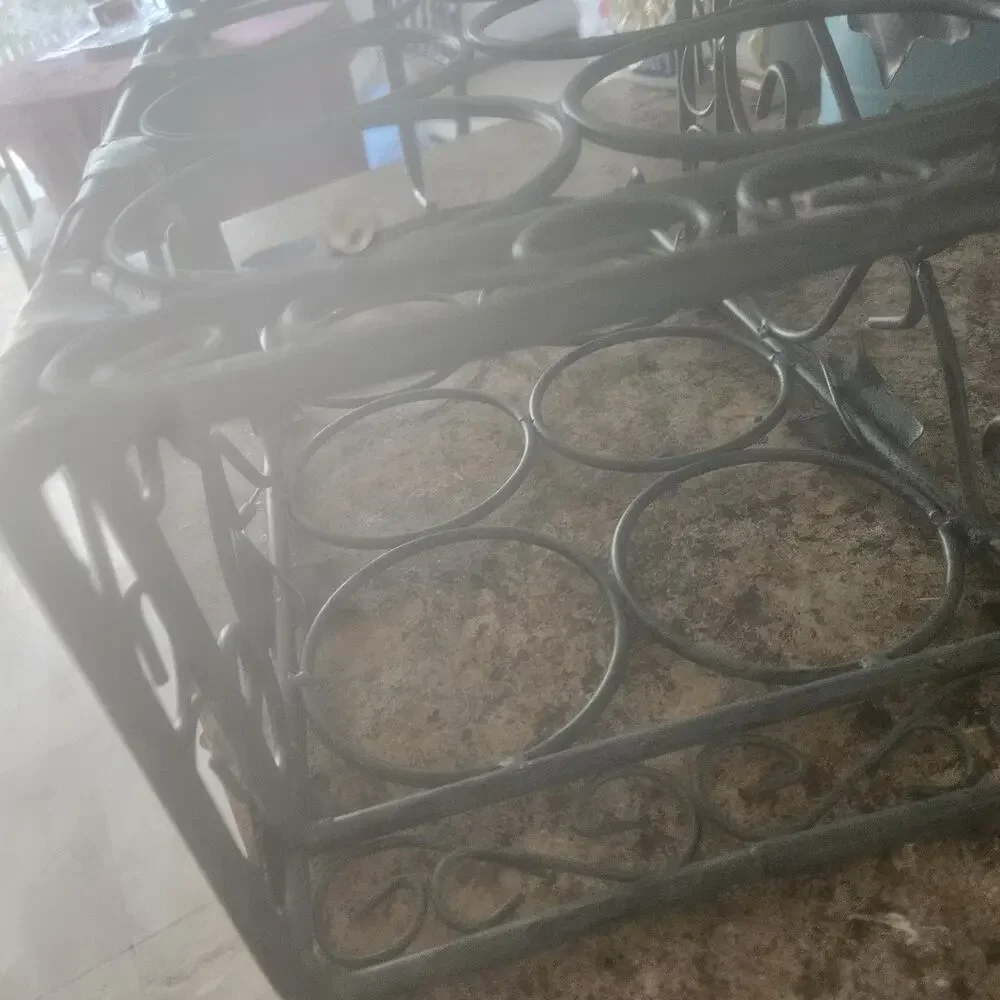 Wrought Iron Wine Rack 7 Bottle Scroll Leaf Countertop Holder Tuscan Decor